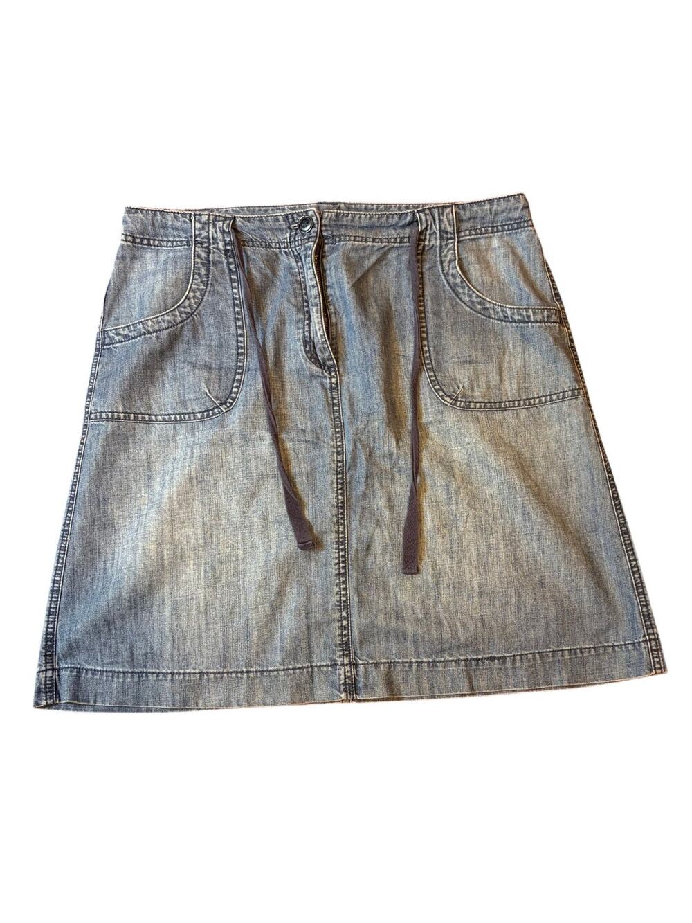 Vintage TALBOTS Women's Denim Skirt 14 Blue Drawstring Casual Pockets Mini Short